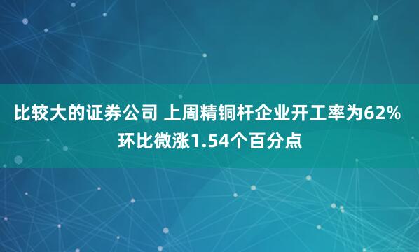 比较大的证券公司 上周精铜杆企业开工率为62% 环比微涨1.54个百分点